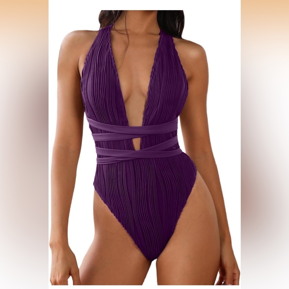 Zaful Purple Plunge One Piece Swimsuit XS/0243